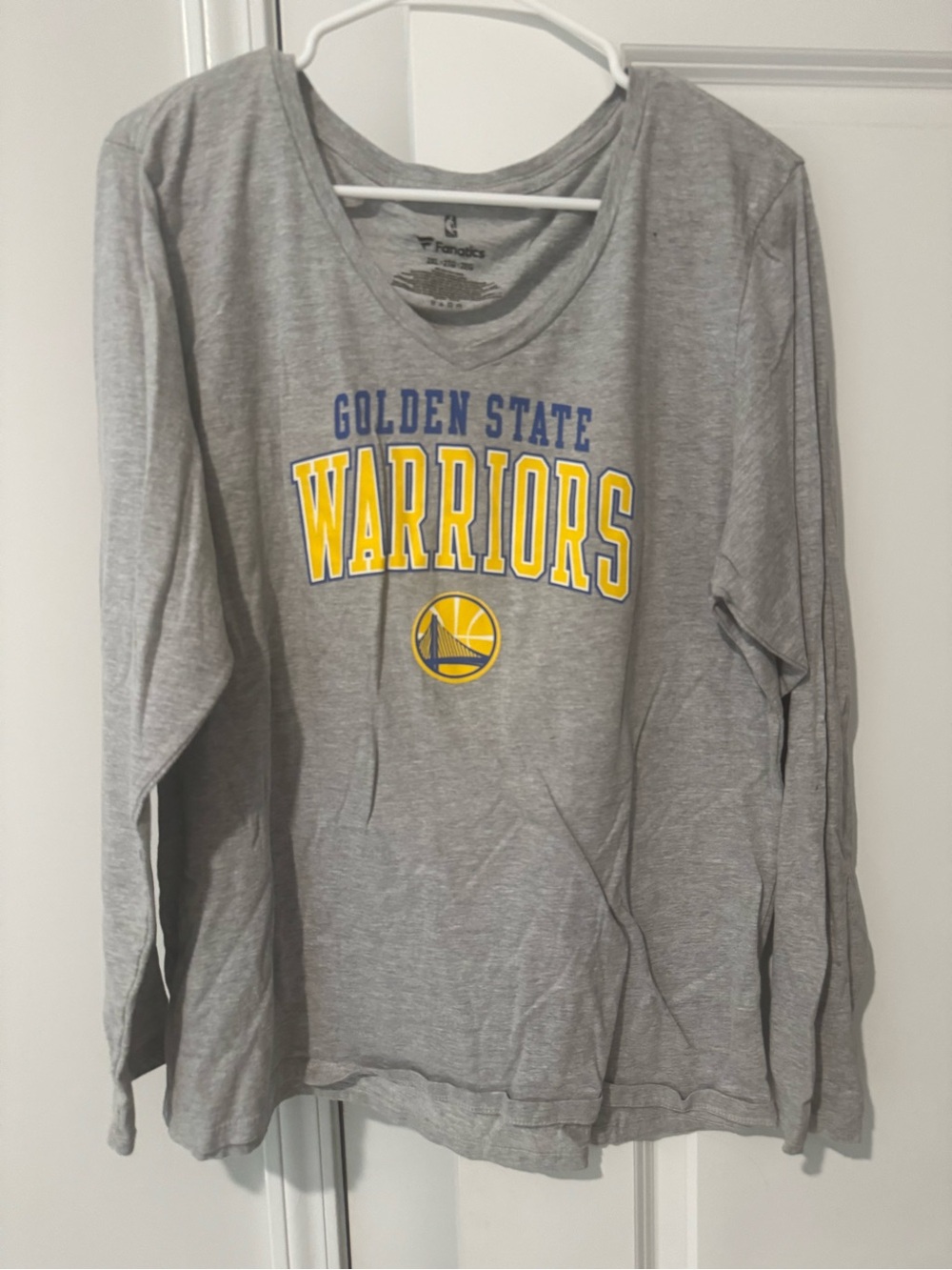 Fanatics Gray Golden State Warriors Long Sleeve Tee with Blue and Yellow Logo